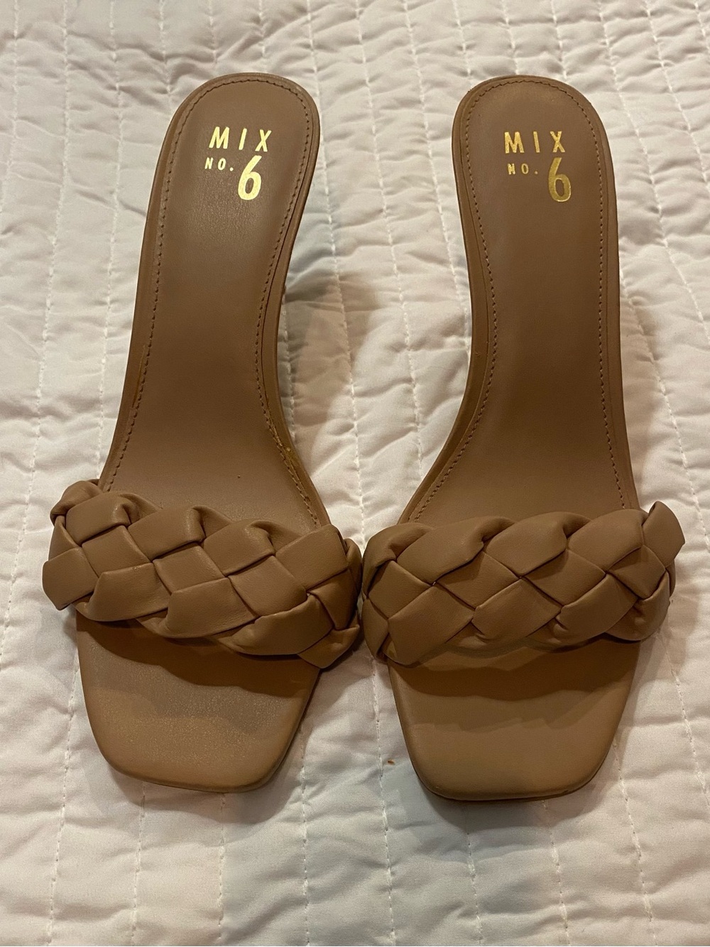 Mix No. 6 Braided Tan Slide Mules Braided Strap